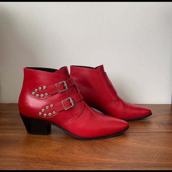 Saint Laurent Red Monk Strap Ankle Boots 38 - Picture 2 of 16